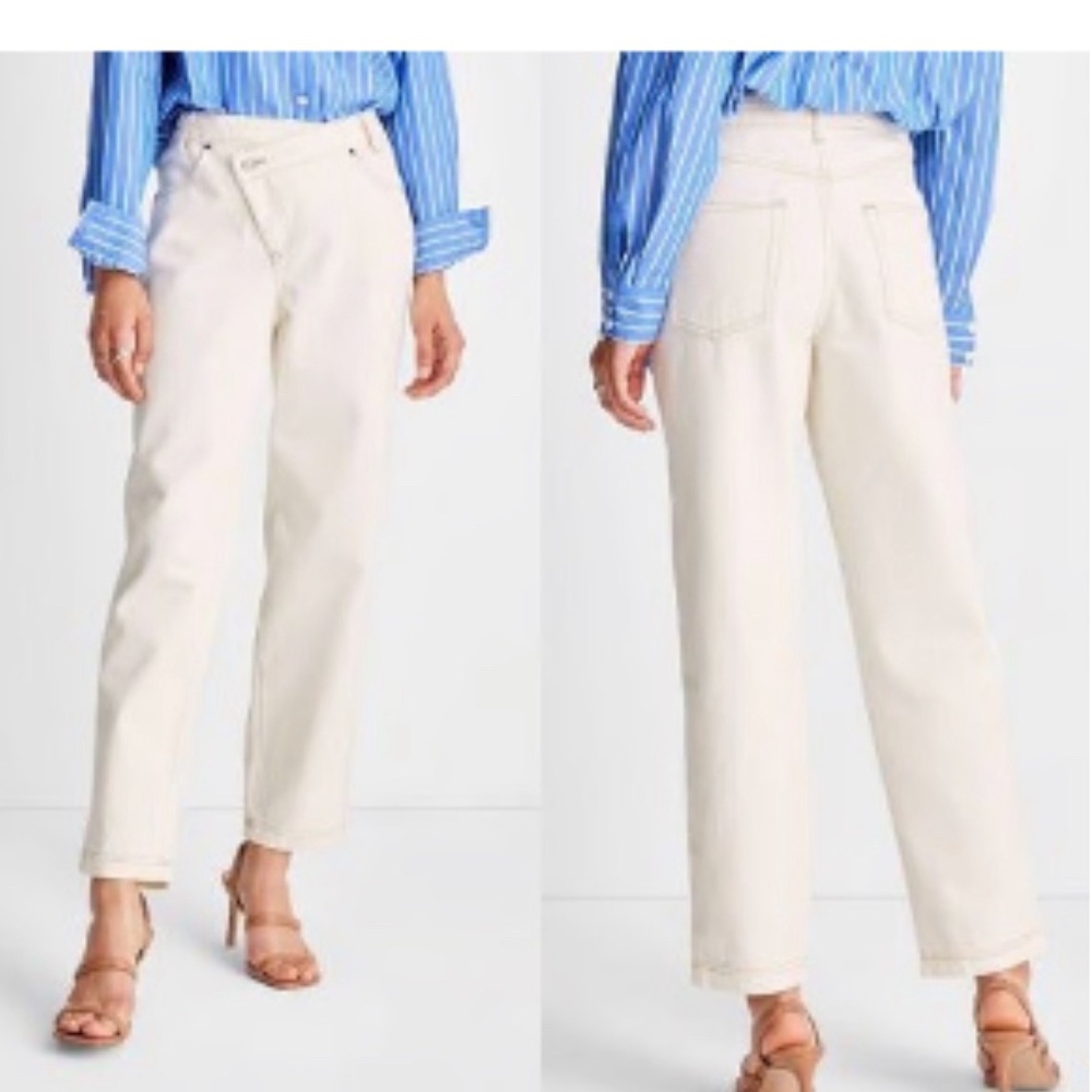 Future Collective Women's Wide Leg Trousers Jeans Crème Beige New high rise - Picture 2 of 7